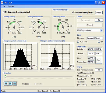 Computer display of particle temperature and velocity